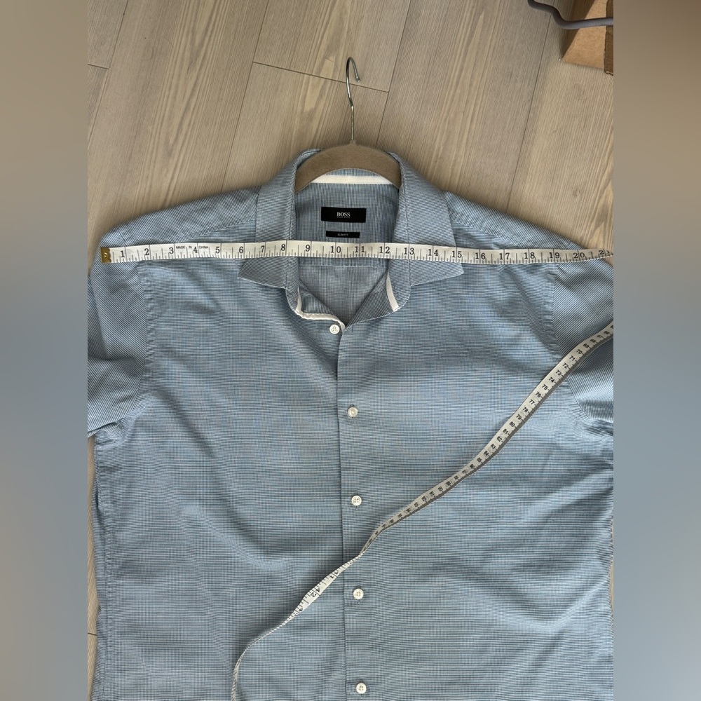 BOSS - Slim-fit shirt in  blue geometric-print Size 42 16 1/2 - Picture 15 of 16